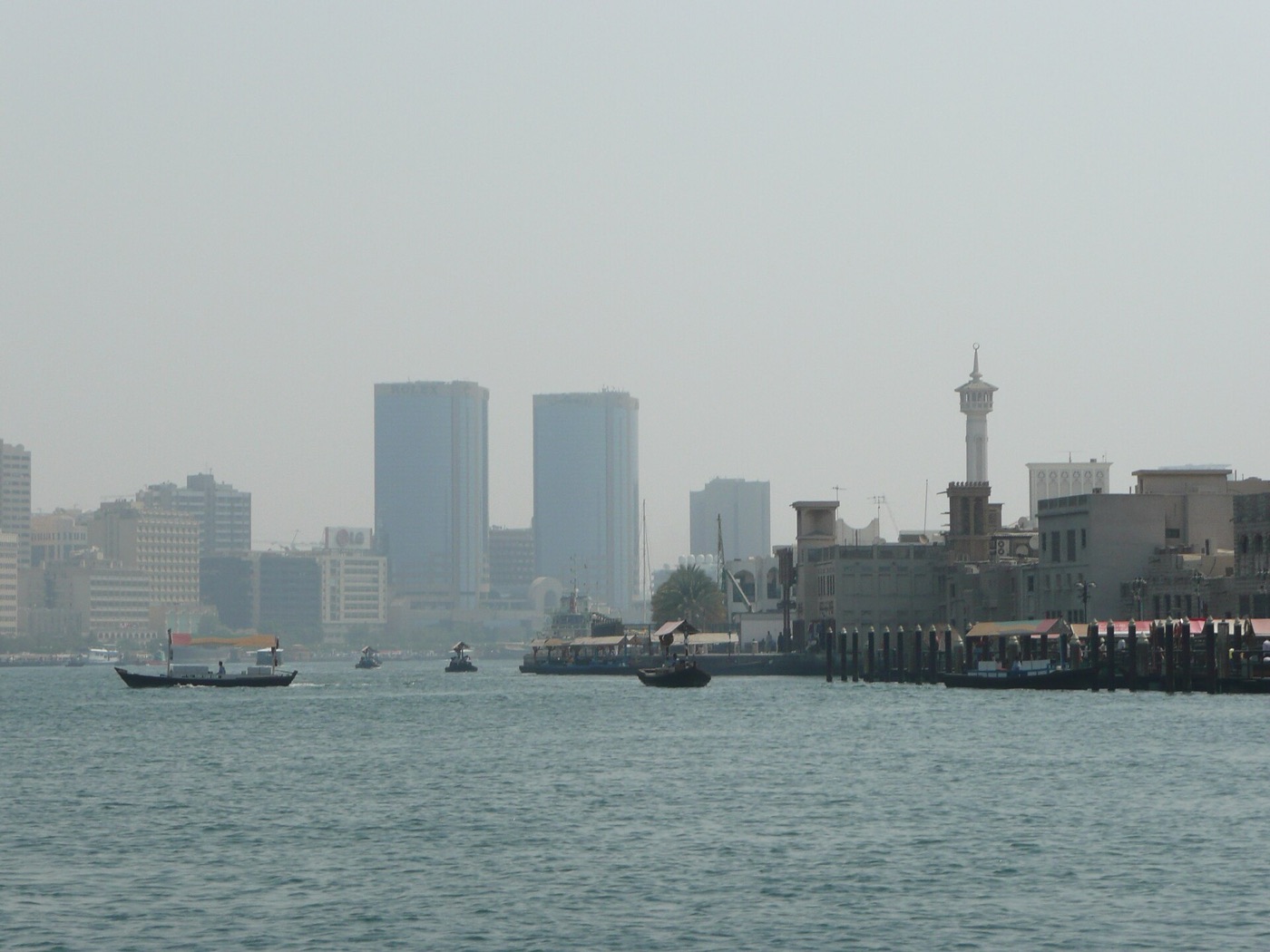 Dubai Creek seen from an abra, with Deira towers behind